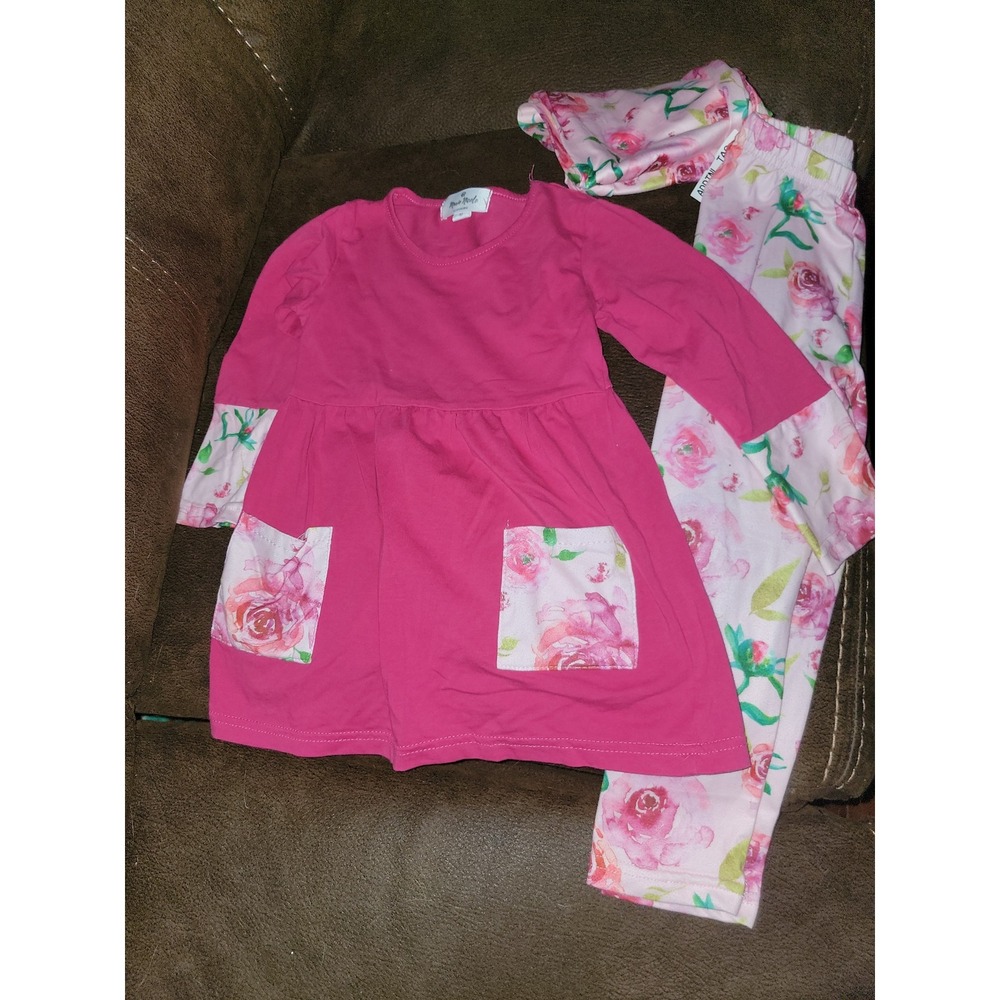 Marie nicole boutique spring floral Easter dress leggings and scarf size M 3t